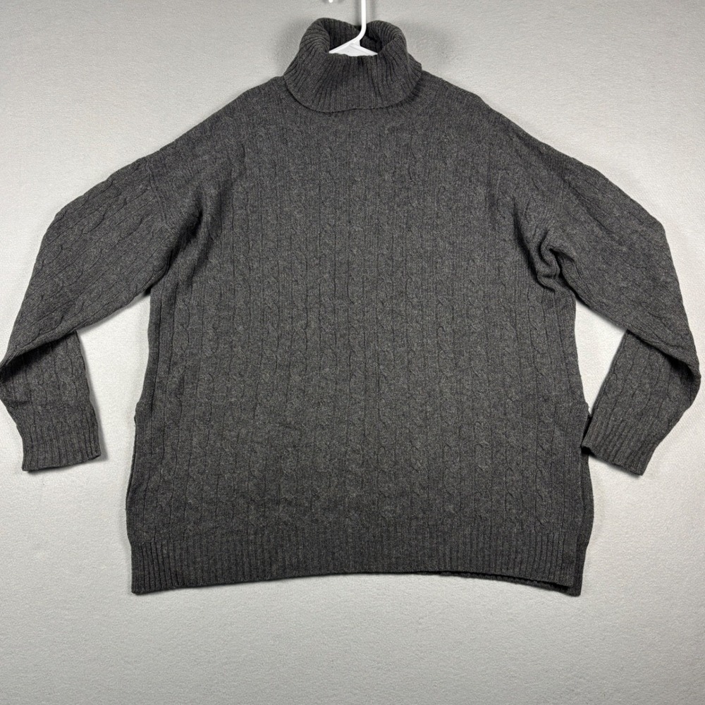 Polo Ralph Lauren Cable Knit Turtleneck Sweater XL Gray Merino Wool Cashmere